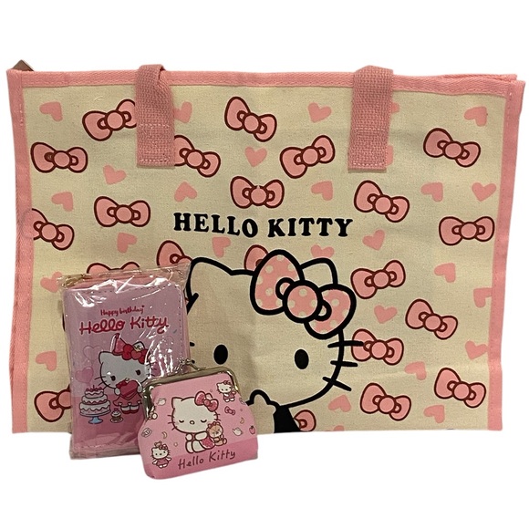 Hello Kitty Birthday Bundle 3 pieces Tote, Wallet, Coin Purse - NEW - Picture 1 of 4